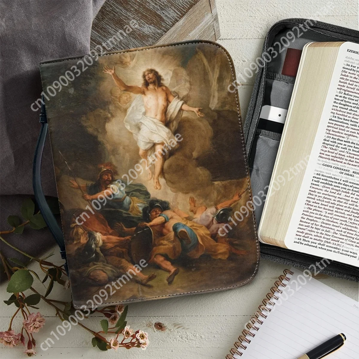 

Jesus Graphic Custom Bible Bag for Women Bible Storage Bags PU Leather Handbags Zippered Handle Christianity Bible Carrying Case