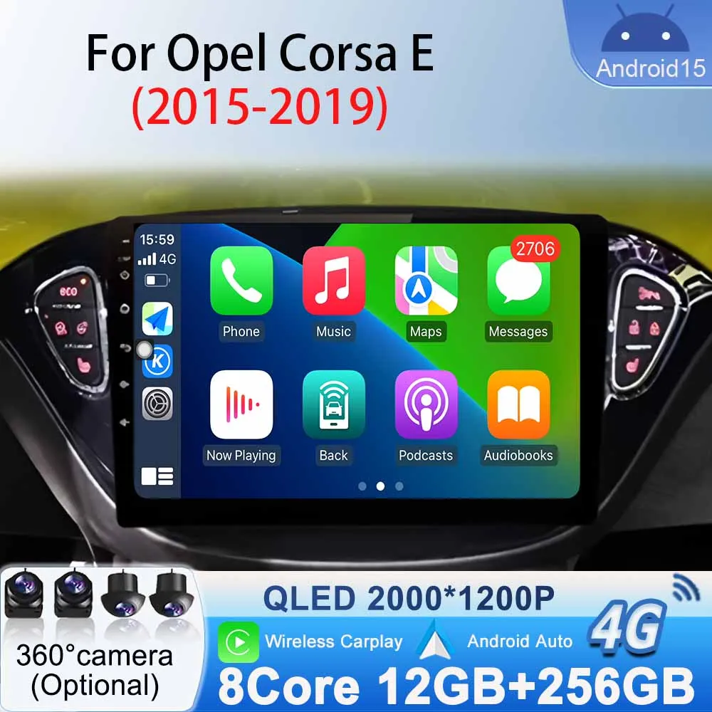 

System Carplay Auto for Opel Corsa E 2015 -2019 Car Radio Stereo Audio Android 15 Multimedia Video BT GPS Navigation Player WiFi
