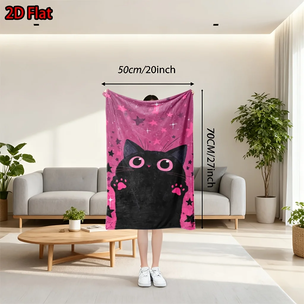 Trendy Black Cat Pink Stars Throw Blanket Cozy Decorative Living Room Couch Nap Throw Gift for Girl Cat Lover