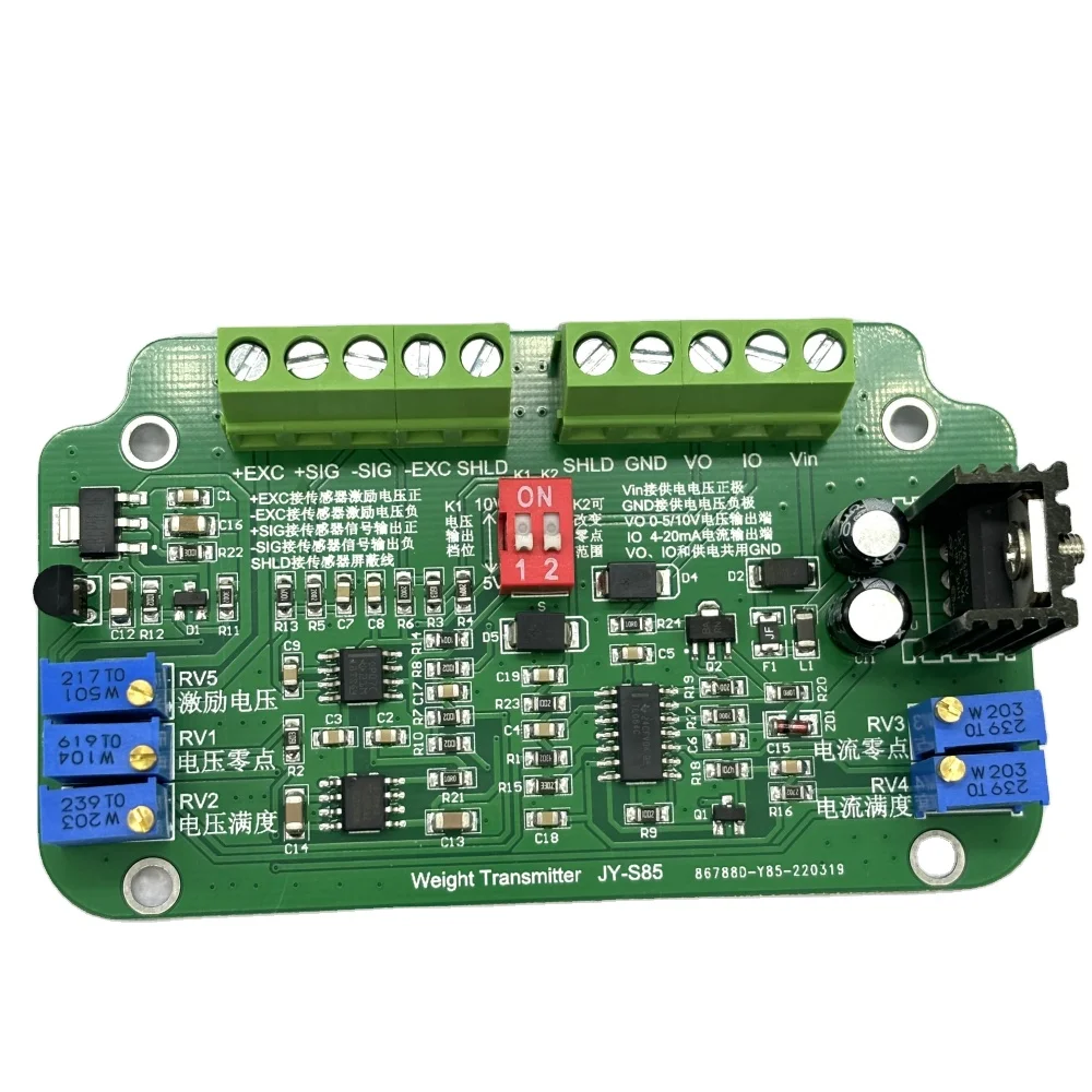 Wzmacniacz tensometryczny do wag, przetwornik prądu, przetwornik wagowy, zasilanie 24Vdc, wyjście 0-5V 0-10V 4-20mA