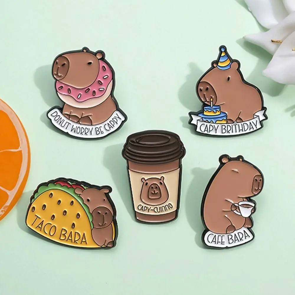 Jeans Coffee Capybara Brooch Metal Taco Cartoon Pin Brooch Cartoon Cute Capybara Alloy Badge Clothing Accessories