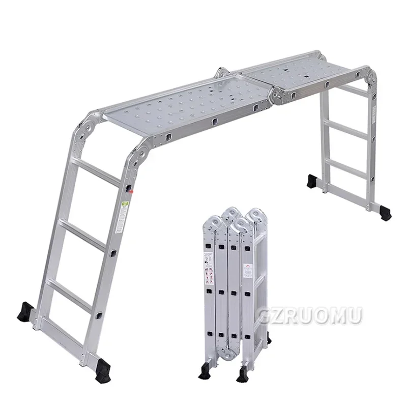 

3.7M Folding Work Platform Aluminum Drywall Stool Ladder Heavy Duty Work Bench W/ Non-Slip Feet for Washing Vehicles Painting