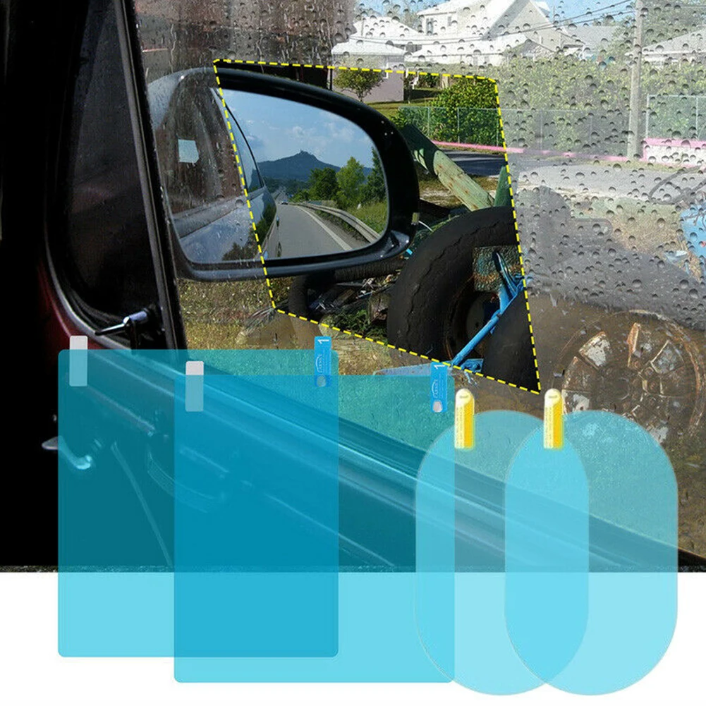 

4Pcs Car Side Rearview Mirror Anti Fog Films with Scraper Car Side Mirror Window Rainproof Films for Automobile
