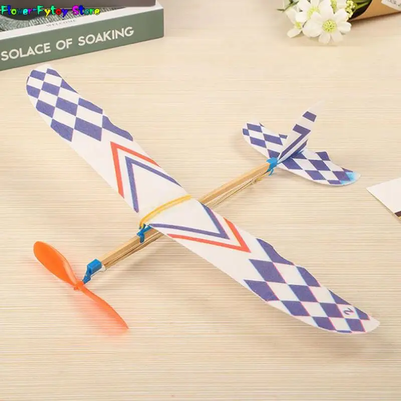 DIY Airplane Glider Assembly Model Toys For Children Hand Throw Flying Glider Planes Elastic Rubber Band Powered Flying Plane