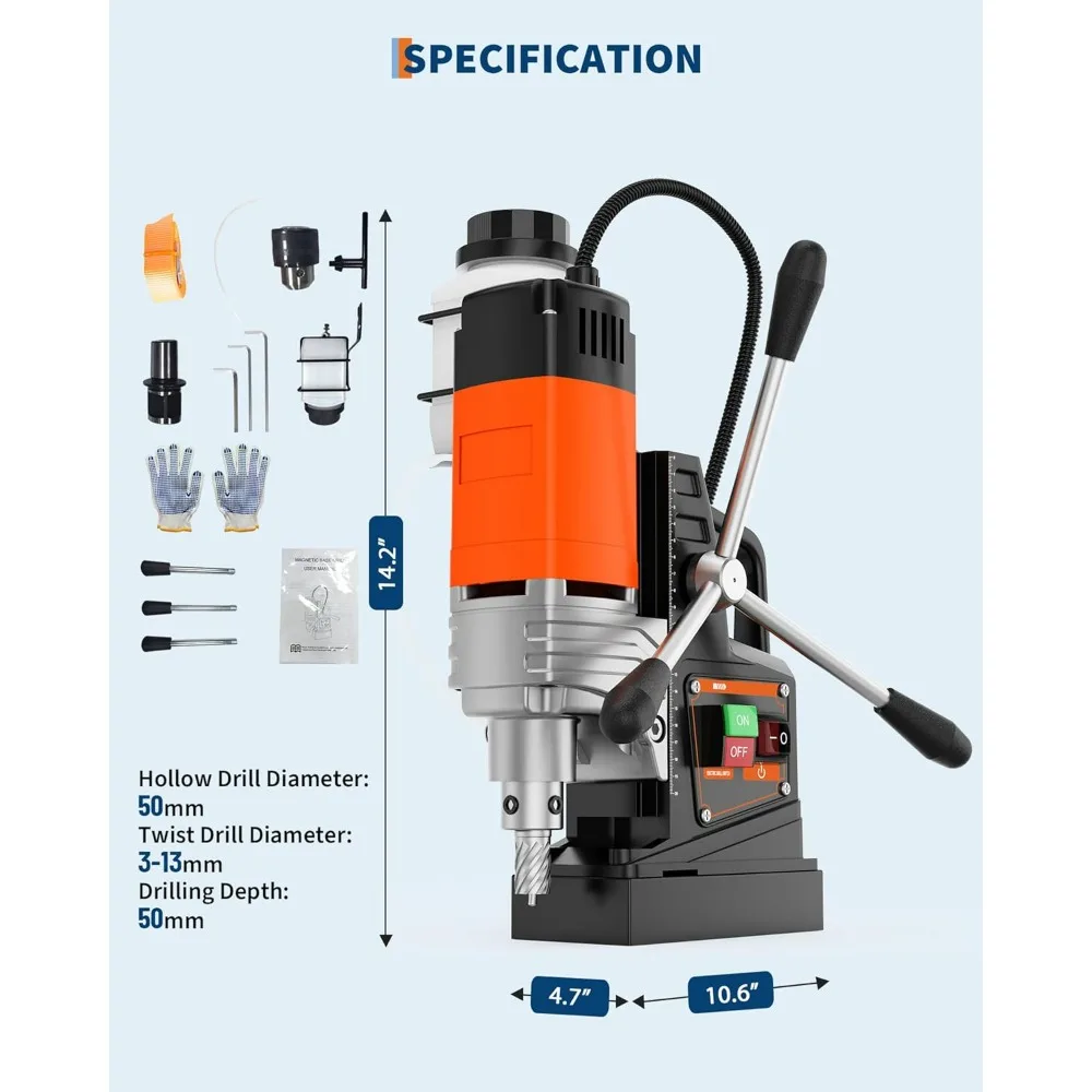 

Portable 1650W Magnetic Drill Press with 1.57-Inch Boring Diameter, 2922Lbf Torque, 810 RPM for Metal Drilling