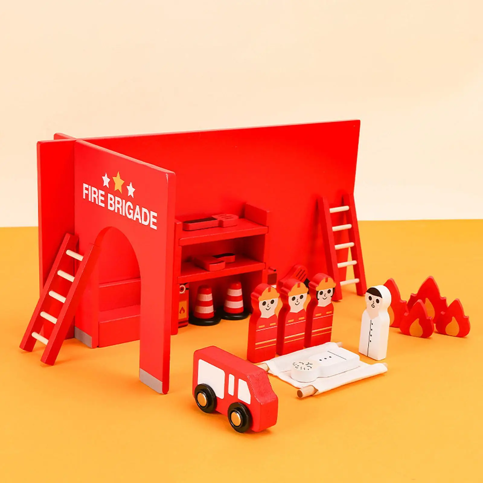 

Fire Station Playset Toys Wooden Birthday Gifts Role Play Pretend Play Educational Learning Toys for Boys Girls Kids Preschool