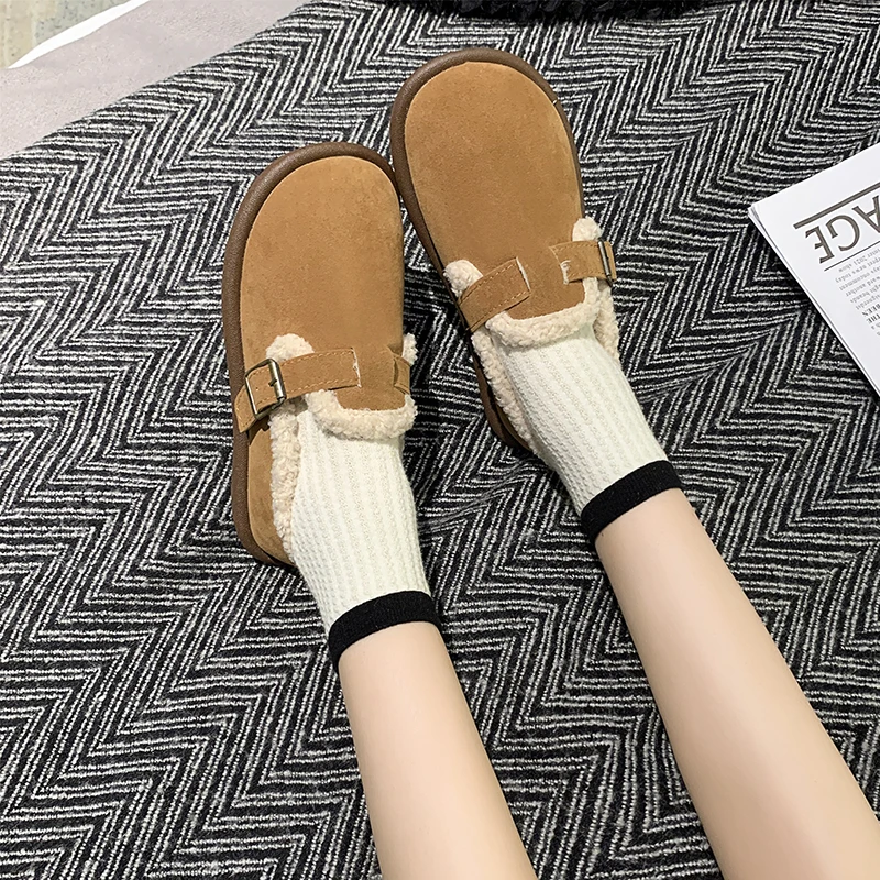 CRLAYDK 2024 Winter New in Women\'s Slip On Shoes Warm Plush Fur Lined Indoor & Outdoor Moccasin Flats Comfort Loafers Mules