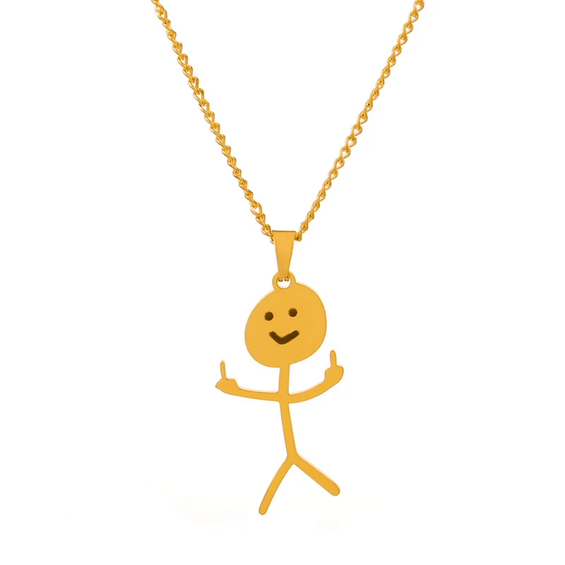 Hip Hop Middle Finger Stickman Necklace Rock Punk Funny Doodle Pendant Necklace for Women Men Trend Jewelry Gift e955