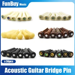 36pcs Ebony Cattle Bone Tailpiece Endpin with Abalone Dot Brass Circle Real Bone Guitar Bridge Pin for Acoustic Guitar