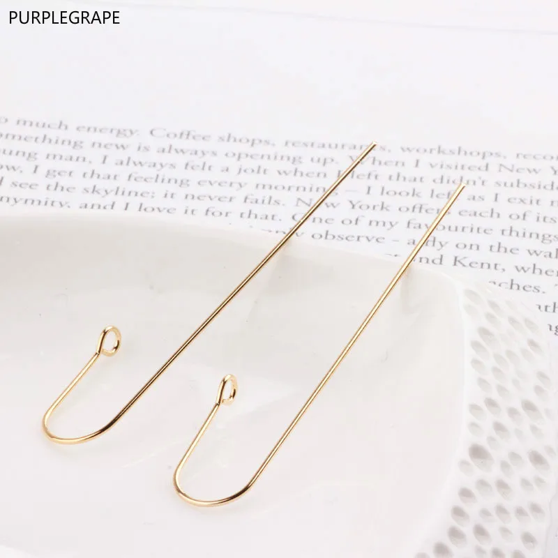 PURPLEGRAPE Pure copper plated gold color 18K gold long U-shaped exaggerated simple ear hook Earrings material DIY jewelry 10pcs