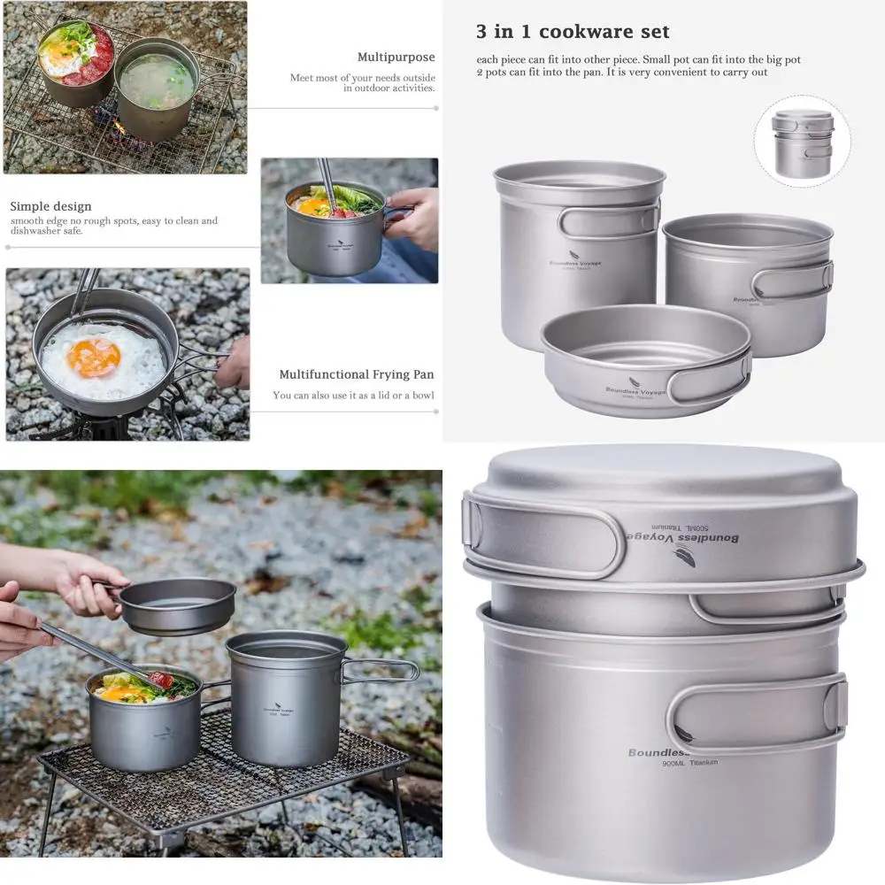 

Ultralight Outdoor Cookware Set with Folding Handle - Portable for Camping, Picnic, Travel & Backpacking (1080ml Pot, 900ml Cup,