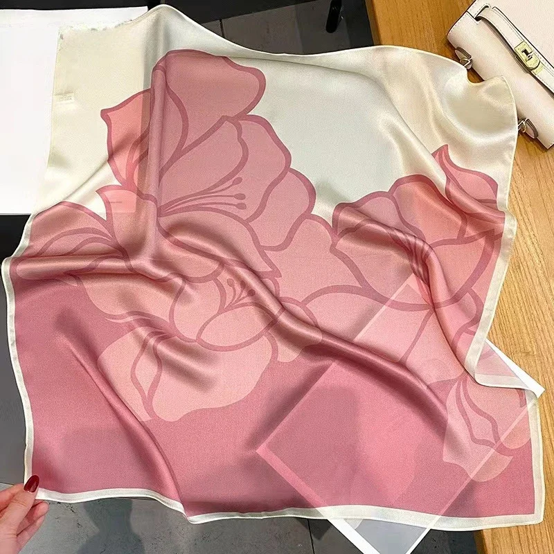 2024 Halstuch Weibliche Luxus Quadrat Schal für Frauen Seide Schal Satin Hijab Mode Wraps Haar Bands Band Stirnband Bandana – Detail 7