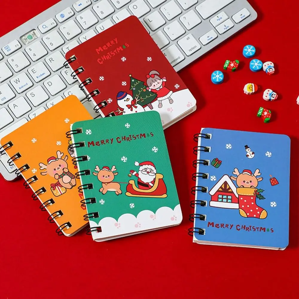 

40sheets Loose-leaf Christmas Coil Notepad Cute Cartoon Mini Notebook Thickened Side-flip Coil Book School Stationery