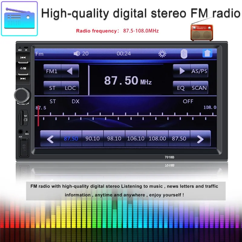 

Excellent-Universal 7Inch 2 Din Car Radio Recorder Player Touch Screen Stereo Player With Camera 7018B