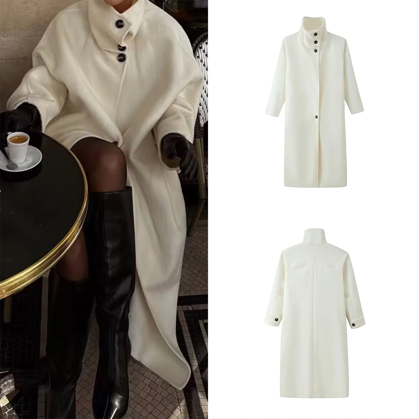 

Autumn 2025 Women's Faion Long Loose Chimney Collar Pure Color Versatile Coat Ele Straight Cut Woolen Outerwear