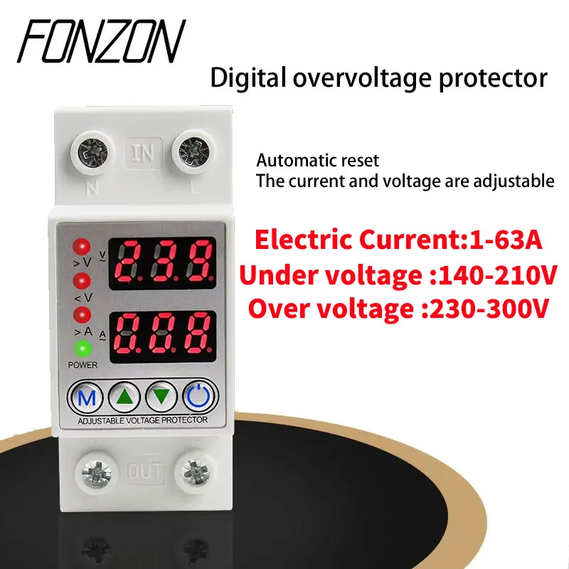 

Din Rail 40A/63A 230V Adjustable Over Voltage and Under Voltage Protective Device Protector Relay Over Current Protection