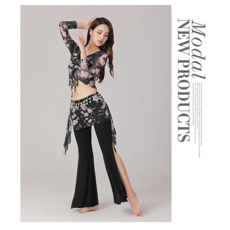 New Autumn And Winter Belly Dance Large Size Training Clothes Suit Split Pants Indian Dance Thin Performance Clothes
