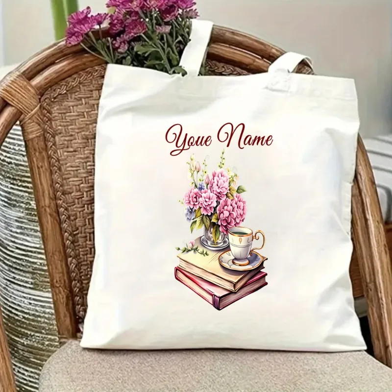 

Flowers Books and Coffee Print Girl Gift Canvas Bag Tote Bag Shoulder Bag University Bag Home Decoration Student Bag Fashionable