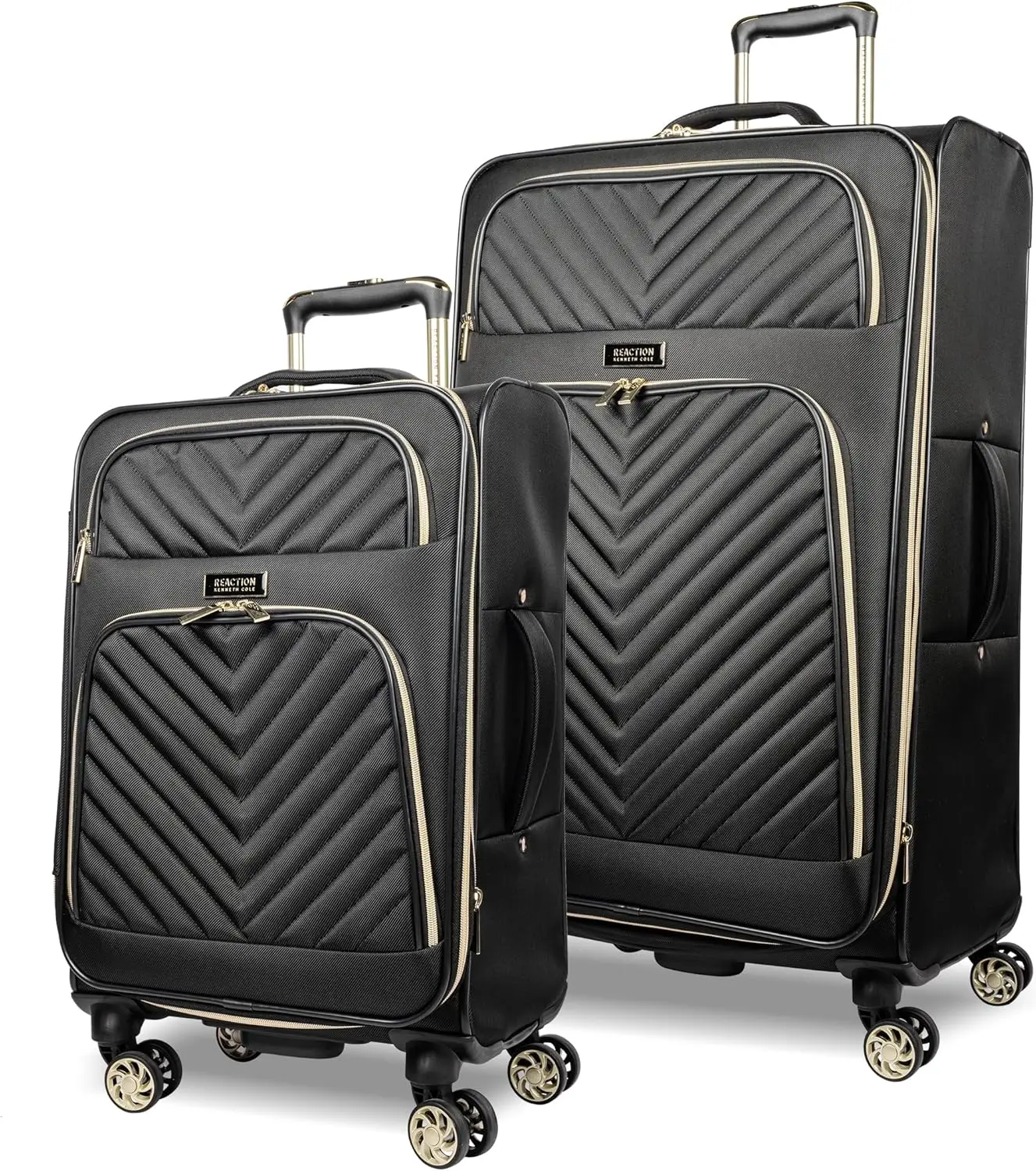 

2-Piece Quilted Luggage Set with Chevron Design, Black, 20"/28" Carry-On and Check-In Bags