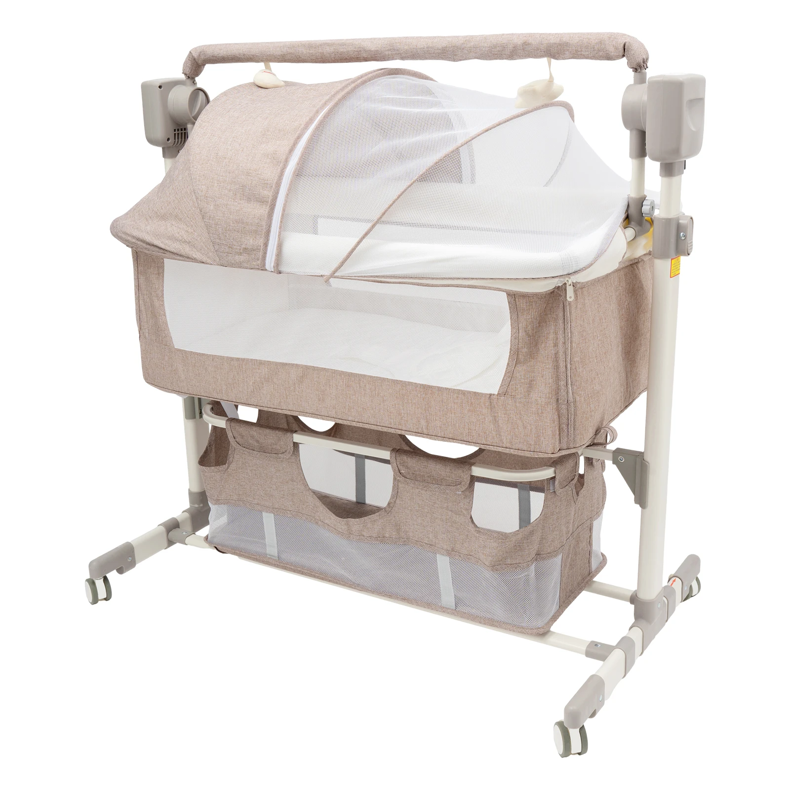 Smart Baby Bassinet เตียงข้างเตียง,เล่นเพลง,แท่นวางอัตโนมัติพร้อมฟังก์ชั่นจับเวลา & 5-Speed,เตียงเด็กแบบพกพาอลูมิเนียมอัลลอยด์