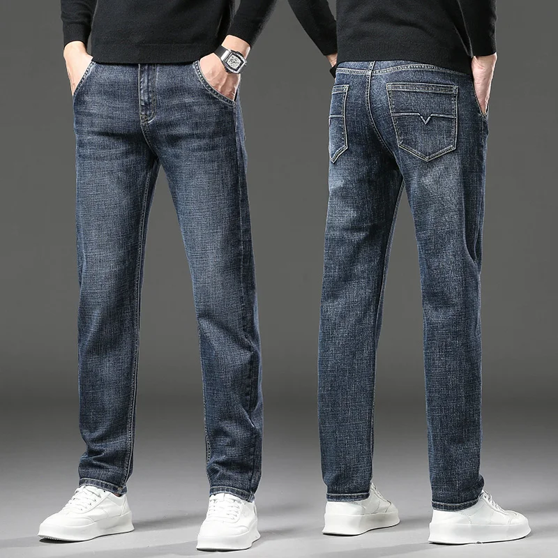 2024 Fashion Men's Stretch Jeans Business men Straight Leg Classic Jeans Casual Denim Long Pants Slim Fit Simple Man Trousers