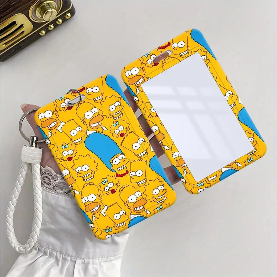1 Stück Kartenhalter, einziehbarer Kreditkartenhalter, Halter für Kinderbusse mit Umhängeband, Bankausweis-Hülle, The Simpsons, Gelb
