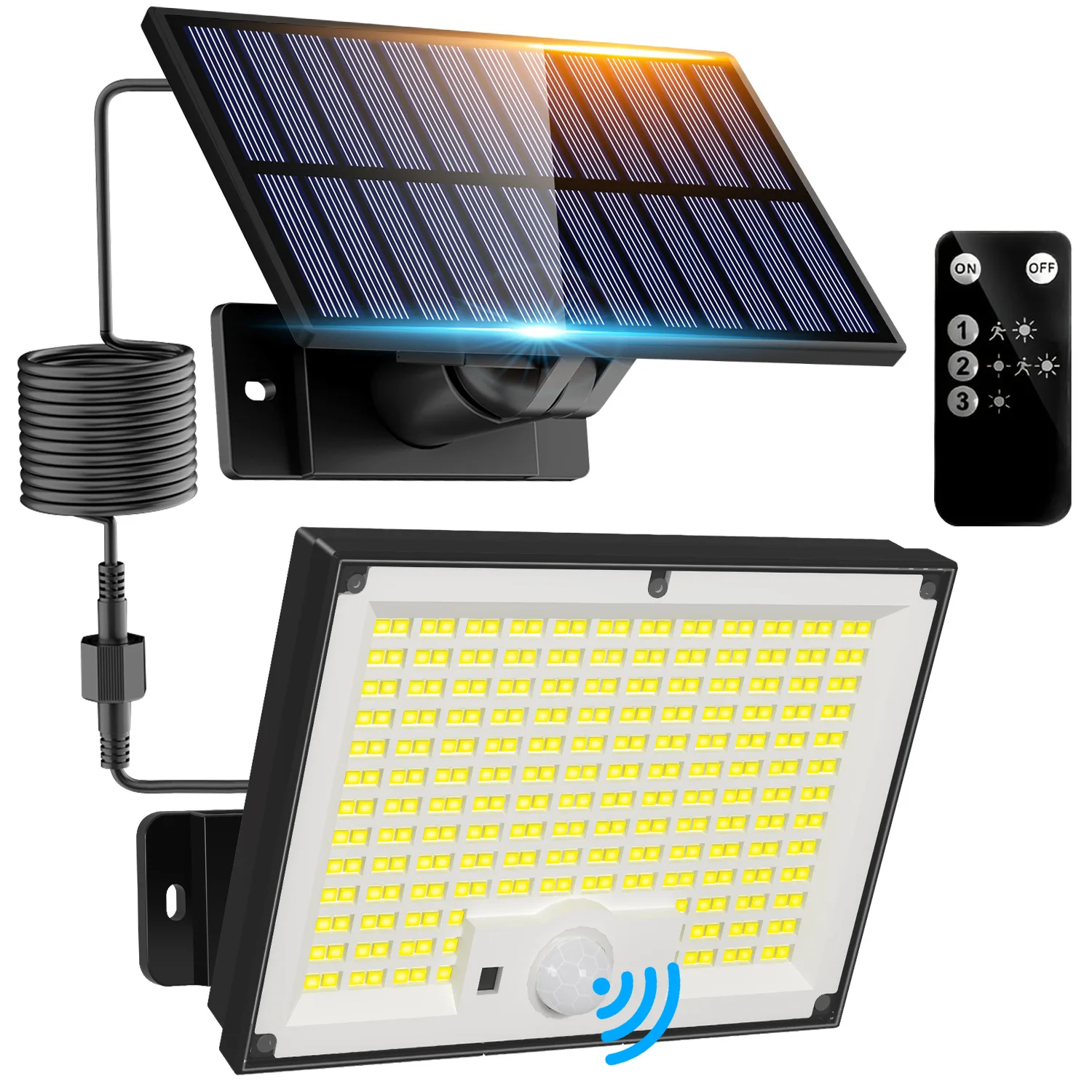 

Солнечный настенный светильник с 282 светодиодами, датчиком движения, панелью Plug-and-Play, водонепроницаемый IP65, простая установка для сада