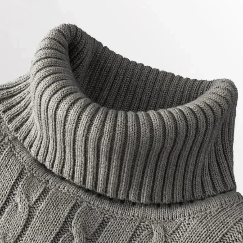 Men\'s High Neck Sweater Solid Color Pullover Knitted Warm Casual Turtleneck Mens Knitted Sweater