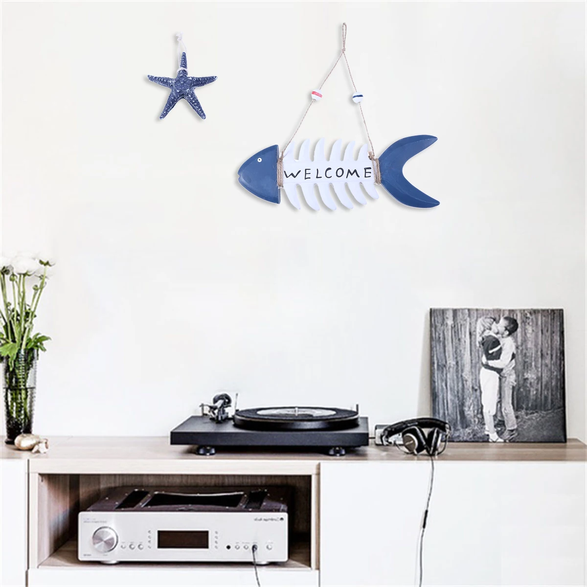 

2Pcs Wood Fishbone Welcome Door Hanger Summer Style Hanging Decor for Home Office Cafe Restaurant Door Decoration