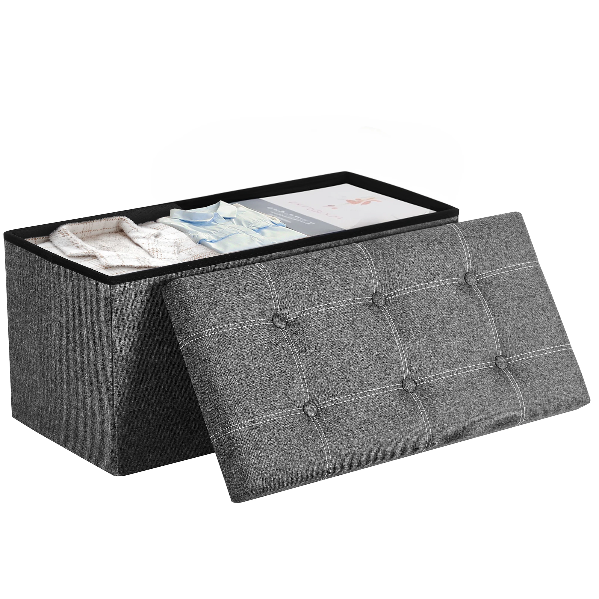 

SONGMICS Ottoman Storage Bench, 21 Gal. Folding Chest with Breathable Linen-Look Fabric, Holds 660 lb, for Entryway, Living Room