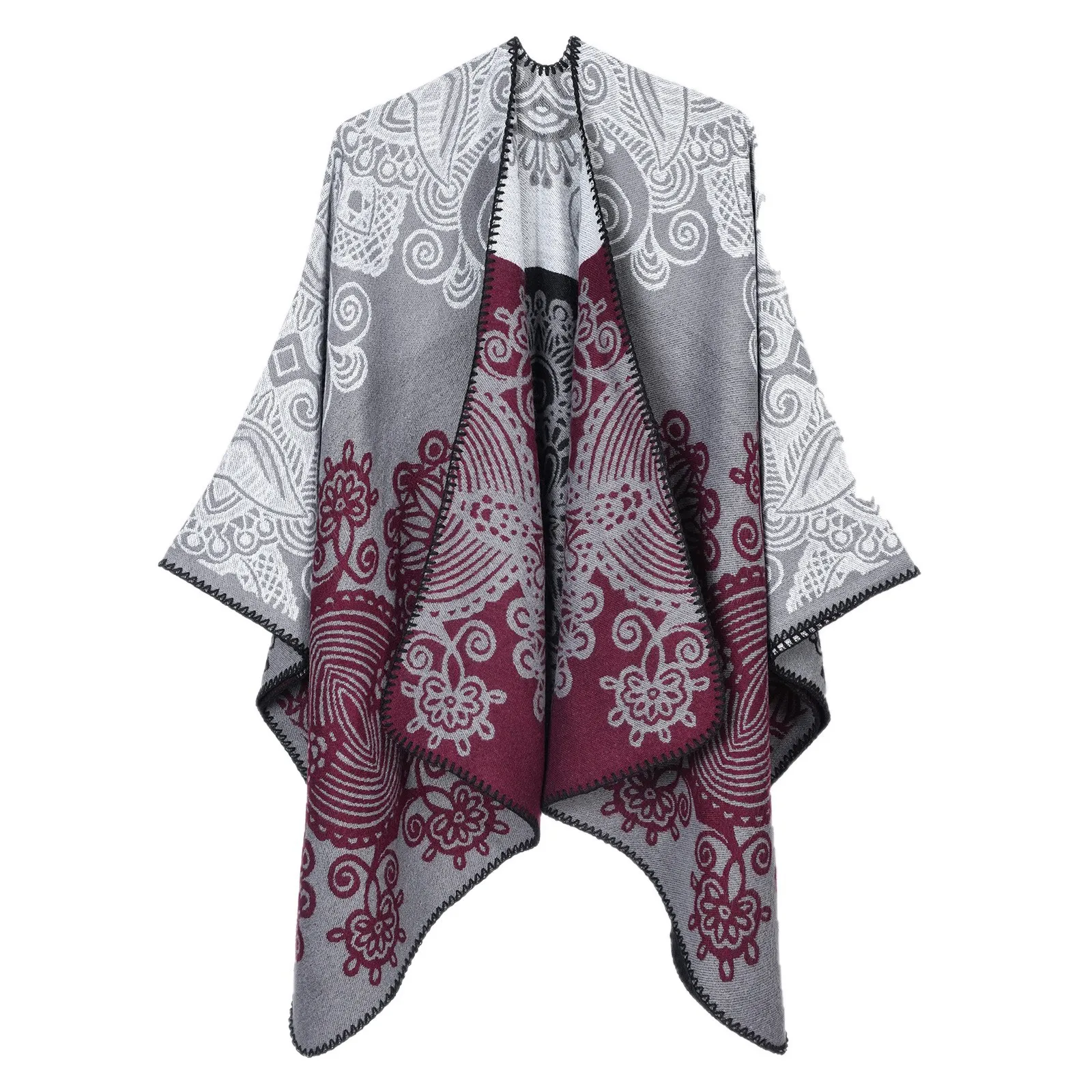 Fashionable Women's Scarf Shawl Vintage Nougat Patterned Woolen Warmth Cape Air Conditioning Blanket Floral Design Wrap