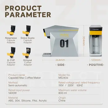 Kávovar na kapsle 4 v 1 kompatibilní s DG Nes illy Capsule Pod mletou kávu Cafeteria 19Bar Coffee Maker icafilas 12 nejlepší prodej 4v1 snídaňový stroj - №9