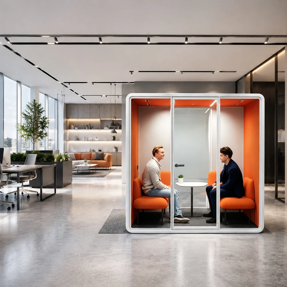 & Soundproof Office Pods 2 Person Acoustic Meeting Booth Glass Door Fabric Interior Modular CustomizableManufacturer Suppli