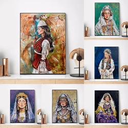 Traditional Costume Albanian Woman Canvas Oil Painting Graffiti Girl Portrait Poster Wall Art Pictures Room Home Decor