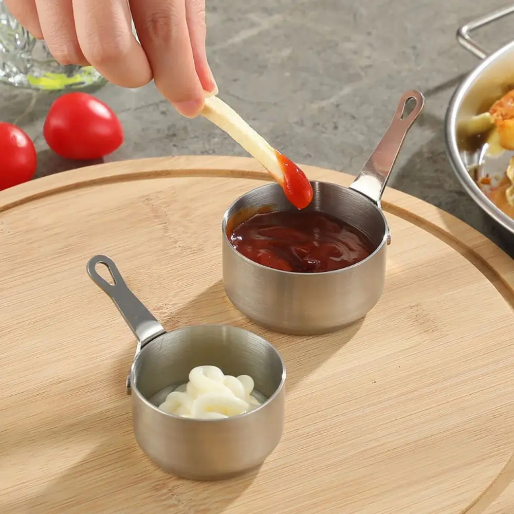 كوب قياس كوب صلصة من الفولاذ المقاوم للصدأ غير قابل للصدأ 50/80/100 مللي وعاء توابل مع مقبض صغير صلصة المرق