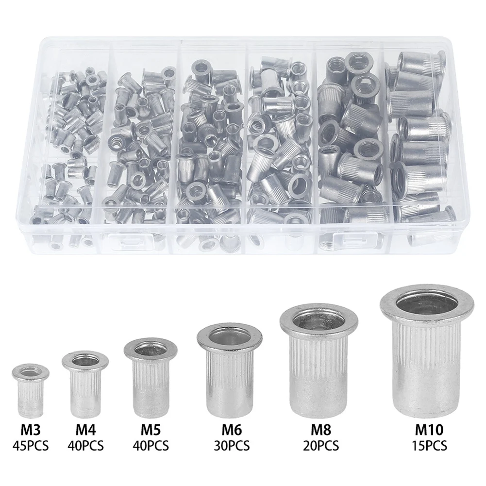 

190 Pcs/Set M3 M5 M6 M8 M10 Rivet Nuts Flat Threaded Insert Nut Rivet Cap Set Threaded Insert Nut Kit