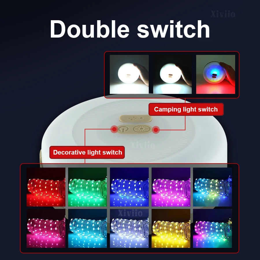 High Lumen Outdoor Rechargeable Camping Lantern 10meter String Light Outdoor Tent Lamp RGB Atmosphere LED Flashlight with Hook ﻿