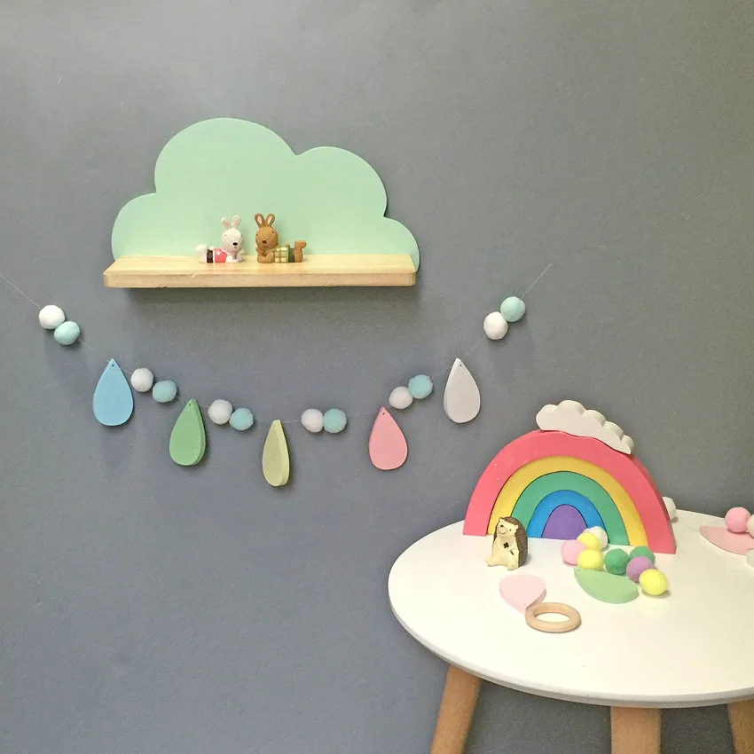 Nordic Style 5 Colors Cloud Wooden Wall Shelf Cute Decoration Storage Rack Organizer Board for Children Baby Kids Room Home