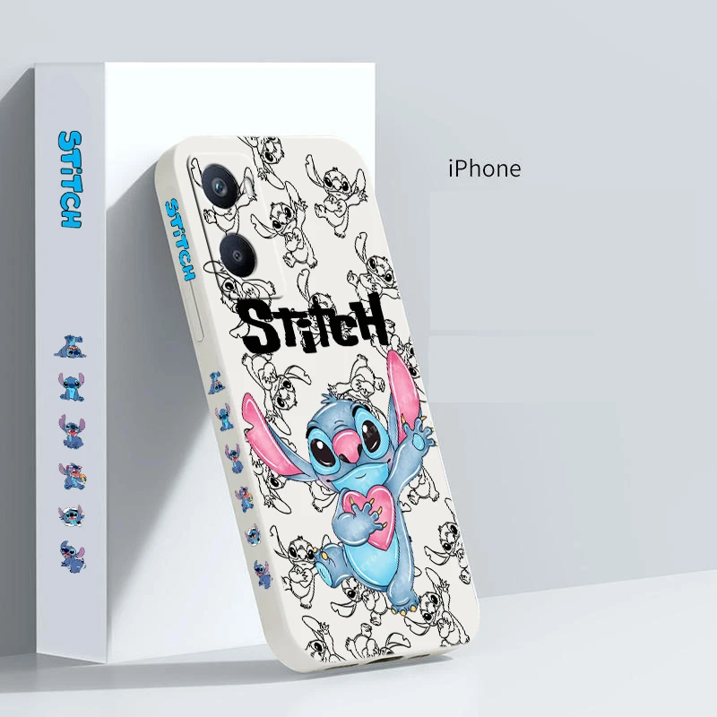 Disney Stitch Cute Anime For OPPO A98 A96 A94 A93 A77S A76 A74 A73 A72 A57E S A56S Liquid Left Rope Silicone Phone Case