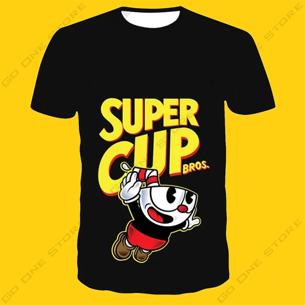 Kids Cute T-Shirt Teacup Head Game Mugman 3D Printed Summer Fashion Kids Casual T-Shirt Boys Girls Unisex Size Large T-Shirt Top