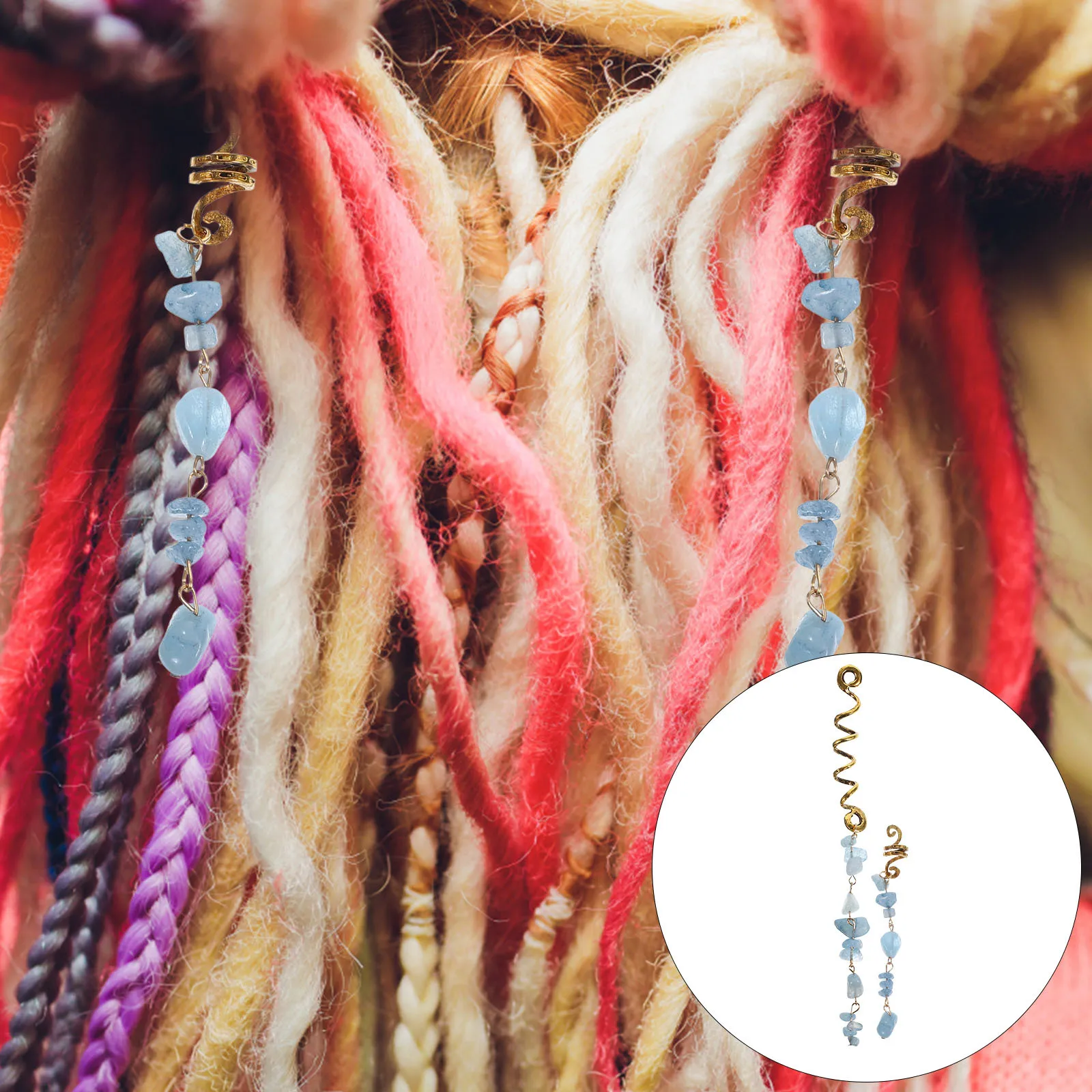 

2 шт. украшений для дредов: спиральные манжеты с каменными бусинами, аксессуары для кос для всех возрастов, модные украшения для волос, яркие