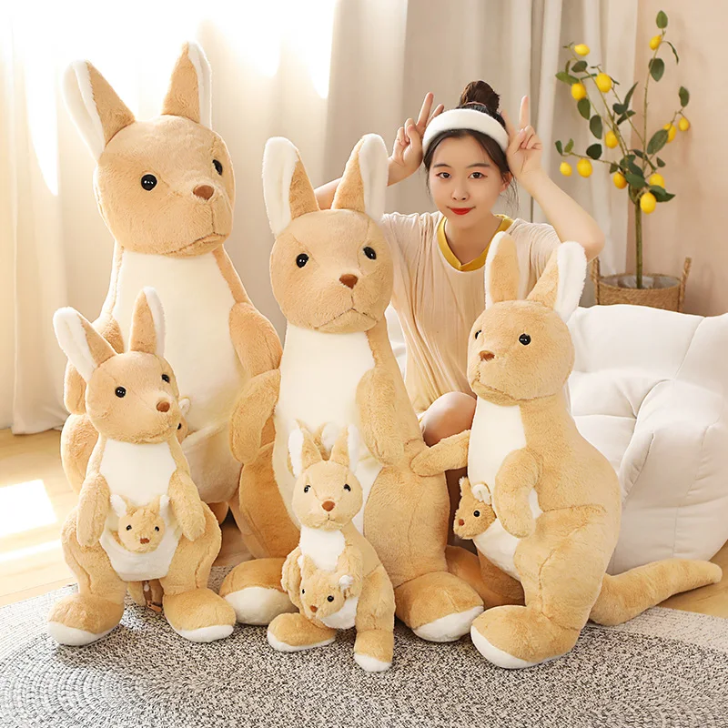 60-150CM Giant Size Kangaroo Plush Toys Mom Stuffed Lifelike Animal Plush Doll Creative Pillow Home Decro Gift