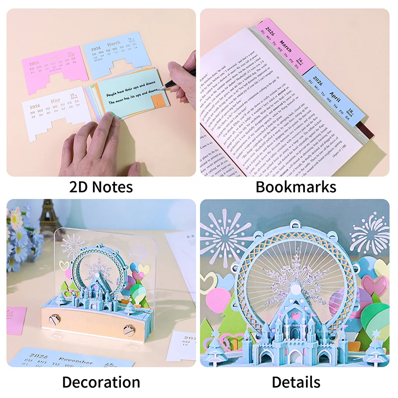 

[k]Time Piece Calendar 2026 Desk Calendar With LED Light 3D Tear-away Calendar Paper Carving Art Memo Pad Notepad Gift Christmas