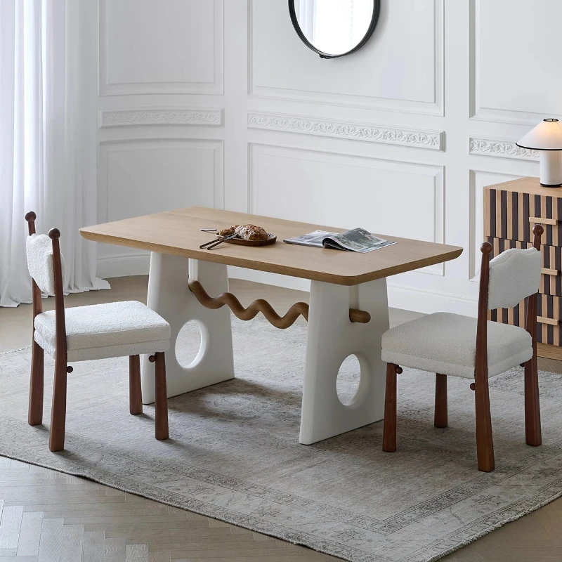 

m Wave Fun Styling Small-size Dining Table French Cream Cookie Style Round Corner Household Dinning Table Furniture Wood m