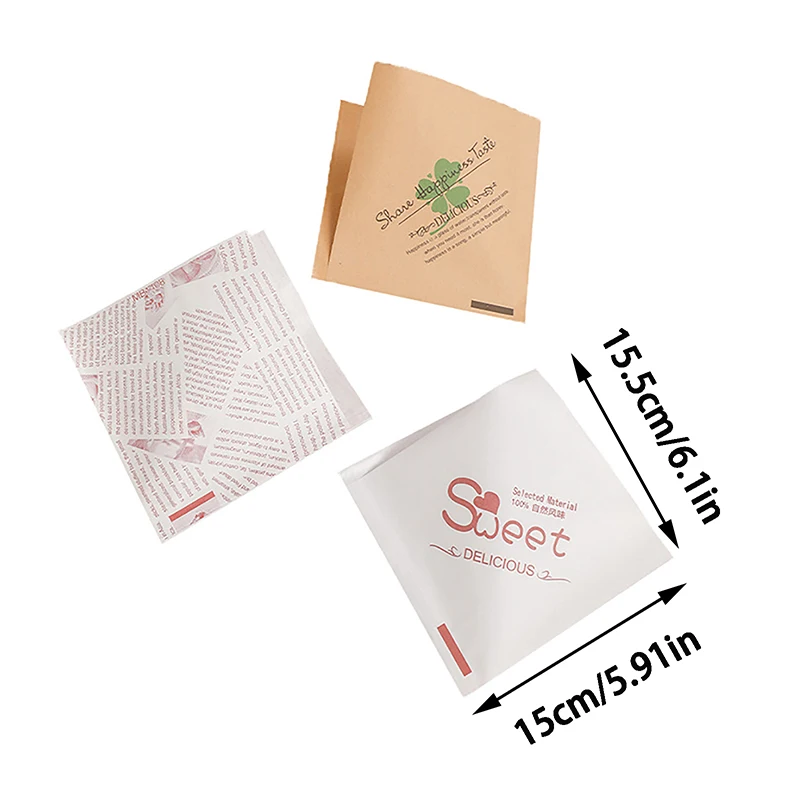 100Pcs Kraft Paper Sandwich Paper Wrap Disposable Food Packing Paper Triangle Shape Oil-Proof Doughnut Packing Bag Baking Tools