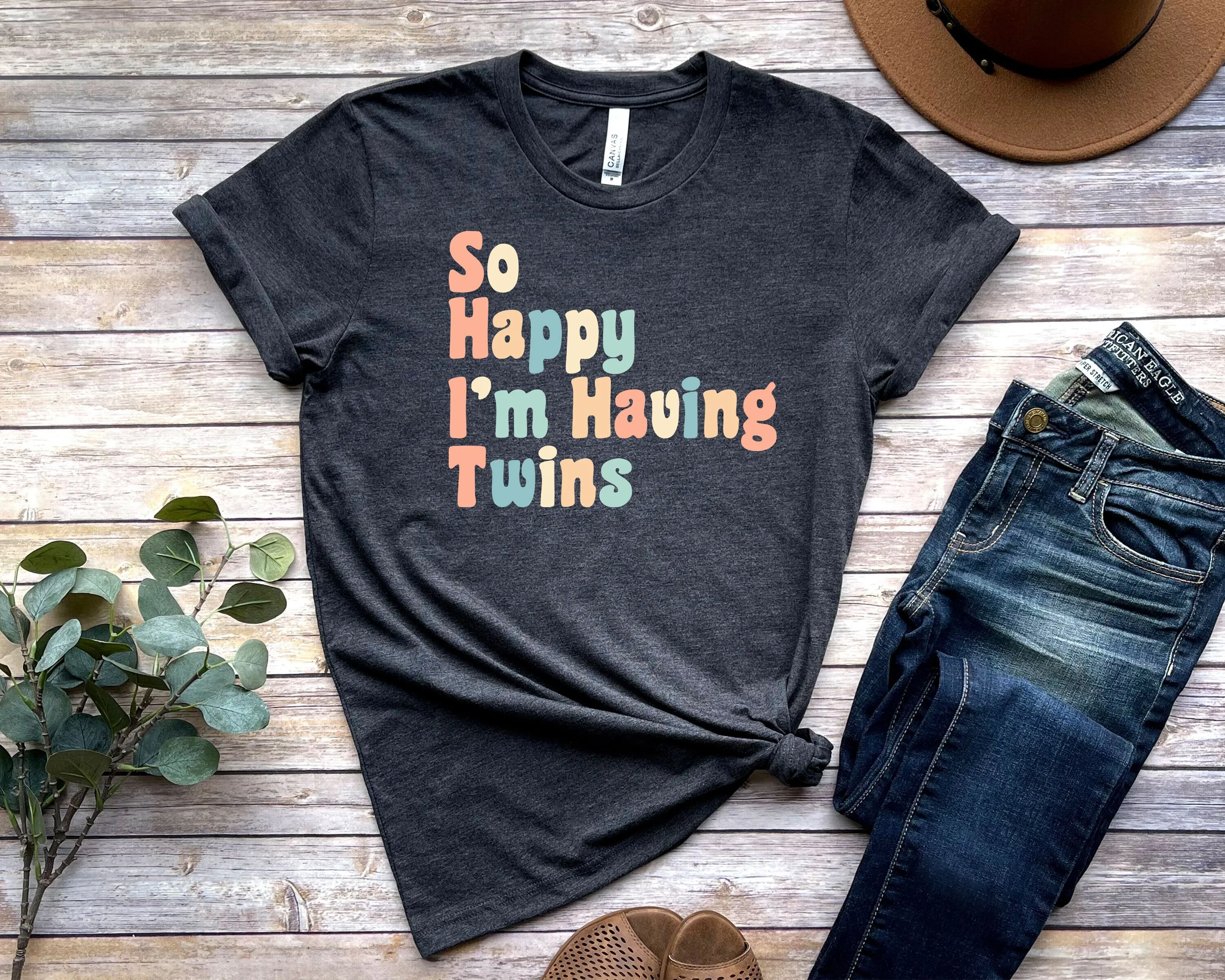 Funny Twin Pregnancy Announcement T Shirt Mom Mother'S Day Baby Reveal So Happy I'M Having Twins