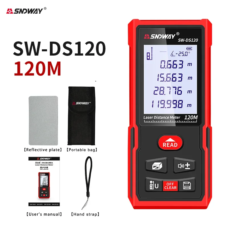 Imagem -02 - Eletrônico Digital Laser Rangefinder Medidor de Distância a Laser Roleta Rangefinder Trena Tape Measure Tools 120m 100m 70m 50m