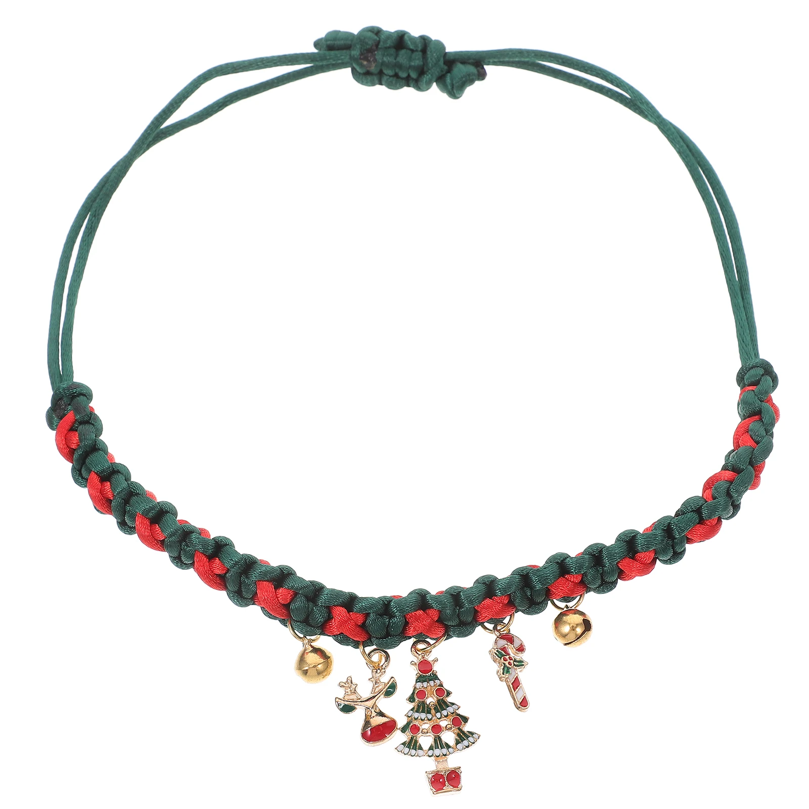 

Red Green Woven Braided Knitted Cat Collar with Bell Adjustable Breakaway Safety Design for Holiday Christmas Pet Accessories