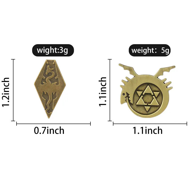 Retro Metal Dragon Badge Hexagram Star Pins Antique Bronze Symbol Brooch Game Cosplay Accessories Decor Gift for Friends