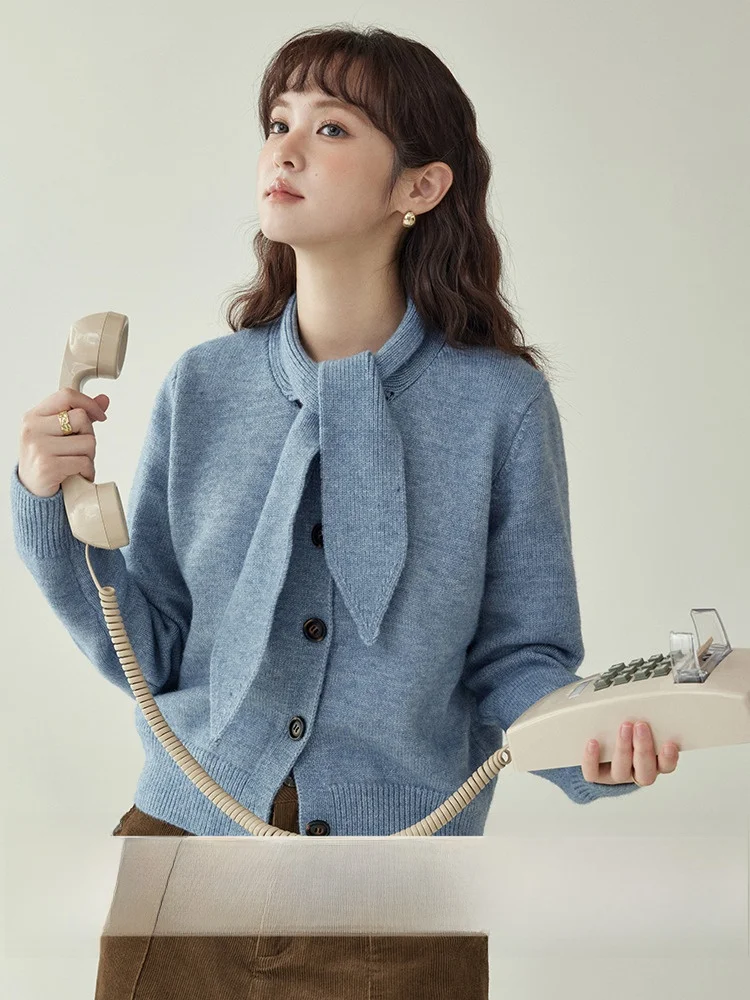 

Синий шарф с галстуком Long Sve, женский свитер, осень-зима, новый Sle, на одной пуговице, повседневный, удобный, свободный крой, для поездок на работу, S...